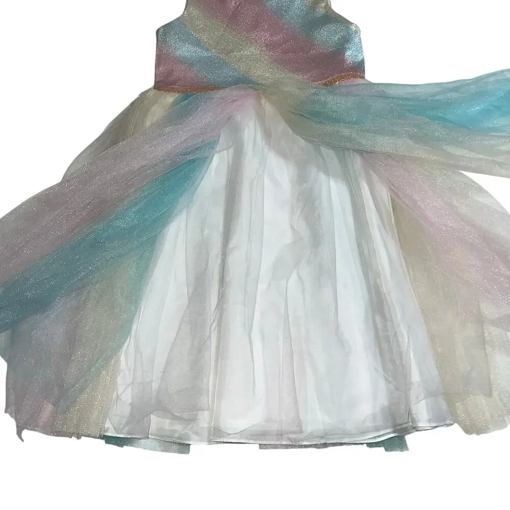 Bonnie Jean Girls Formal Rainbow Tulle Sparkly Princess Dress Sleeveless Sz 14.5